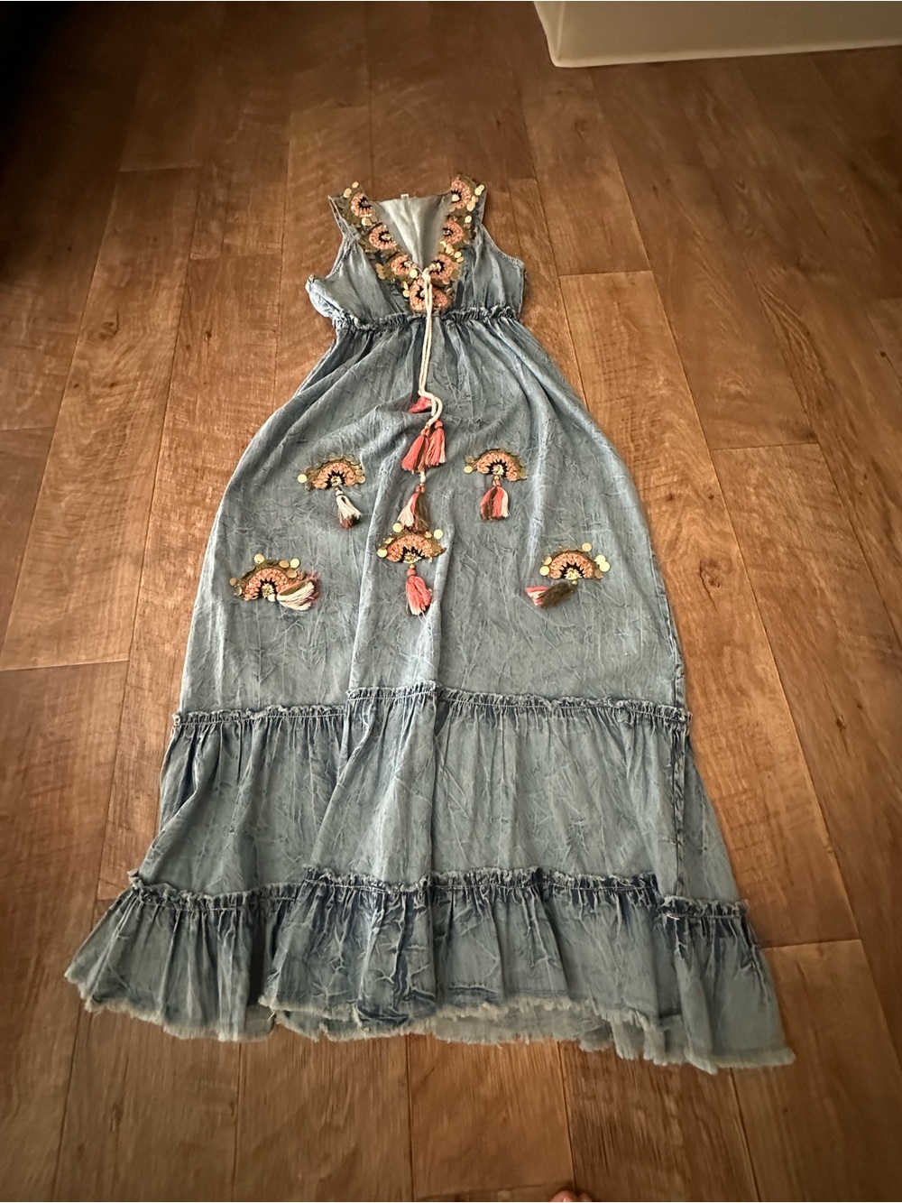 Blue Embroidered Tassel Maxi Dress - Picture 2 of 9